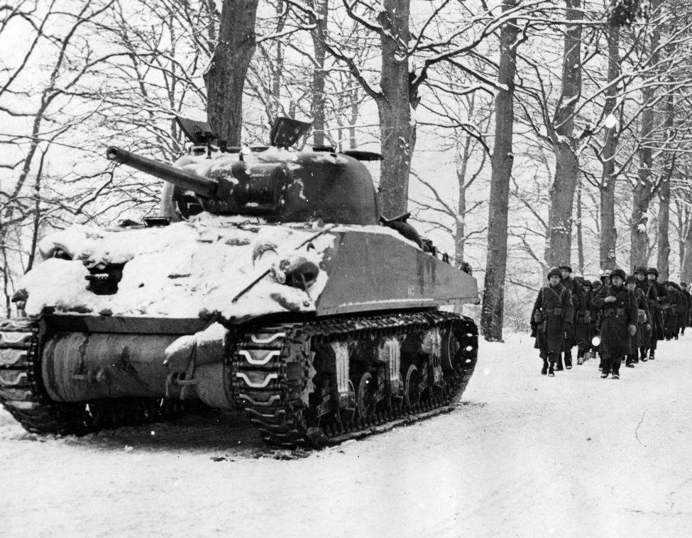 Sherman Tank and American Soldiers